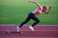 Pixelated design of woman sprinter leaving starting blocks Royalty Free Stock Photo