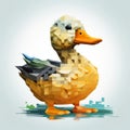 Pixelated Duck: A Hyperrealistic Low Poly Illustration With Meticulous Brushstrokes