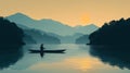 Pixelated Fisherman Sunrise Landscape Royalty Free Stock Photo