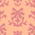 Pixelated floral ornament, seamless pattern print