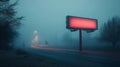 Pixelated Foggy Night Road With Glowing Billboard Royalty Free Stock Photo