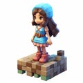 Isabella: 3d Pixel Cartoon Game Character Walking On Blocks