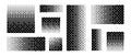 Pixelated gradient set. Dither element collection. Dissolving halftone square and rectangular shapes. Black and white