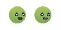 Pixelated green smiley faces with different expressions in simple graphic style