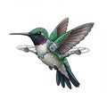 Pixelated Green and White Hummingbird with Mechanical Drone Attachment on White Background Royalty Free Stock Photo