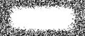 Pixelated halftone gradient frame. Fading radial pixel texture. Dissolving black and white noise grain wallpaper. Grunge