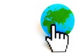 Pixelated Hand Cursor Clicks on a Globe Royalty Free Stock Photo