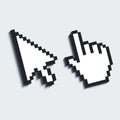 Pixelated Hand And Mouse Cursor. Vector illustration. Royalty Free Stock Photo