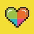 Pixelated Heart with Four Distinct Color Sections on Yellow Royalty Free Stock Photo