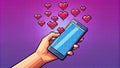 Pixelated Heart Taps: A Retro Social Media Love Story AI Generated