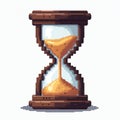 Pixelated hourglass shows falling sand. Retro timer icon represents time passing. This graphic art visualizes digital progress Royalty Free Stock Photo