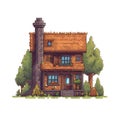 Pixelated house with chimney and chimney. Vector illustration.