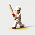Pixelated Cricket Player In Voxel Art Style