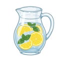 Pixelated Lemon Water Pitcher with Fresh Mint Leaves on White Background Illustration Royalty Free Stock Photo