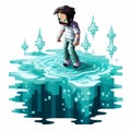 Pixelated Man In Watery Landscape: Detailed Character Design Inspired By Jasmine Becket-griffith And Neil Gaiman