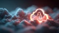 Pixelated Padlock in Glowing Cloud Digital Security Concept Royalty Free Stock Photo
