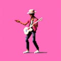 Pixelated Person Playing Guitar On Pink: A Digital Painting In Hip-hop Style