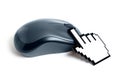 Pixelated Pointer Figurine Clicks a Computer Mouse Royalty Free Stock Photo