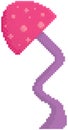 Pixelated purple flower or mushroom with pink hat. Alien fly agaric or plant for pixel game design