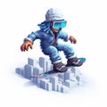 Pixelated Realism: 3d Cartoon Snowboarding In The City