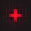 A pixelated red \'minus\' symbol on a grid background