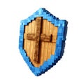 Pixelated Shield With Blue Border. Digital Protection And Security Concept In 3D Design Isolated On Transparent Royalty Free Stock Photo