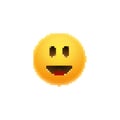 Pixelated Smiling Emoji Face. Happy smile emoji pixel icon
