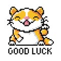 Pixelated smiling good luck cat waving his paw