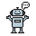 Pixelated smiling robot. Chatbot illustration. Online bot support Royalty Free Stock Photo