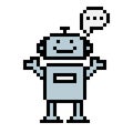 Pixelated smiling robot. Chatbot illustration. Online bot support