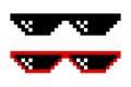 Pixelated Sunglasses Set. Pixel Boss Glasses, 8 bit Style. Meme Game 8-bit Sunglasses Design Template, Isolated