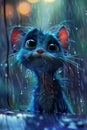 Pixelated Tears: The Sad Tale of a Wet Kitten in the Rain Royalty Free Stock Photo