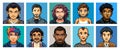 Pixel art illustration with isolated men. Pixelated avatars 90s, Retro vintage trend. Digital portrait for profile. Royalty Free Stock Photo