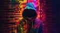 Pixelated unrecognizable hooded cyber criminal. AI generative Royalty Free Stock Photo