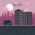 Pixelated urban videogame scenery