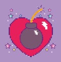 Pixelated videogame heart with bomb