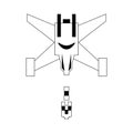 Pixelated videogame spaceship shooting isolated in black and white