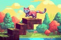 In a pixelated world, a cat becomes the protagonist of a retro video game, jumping over obstacles and collecting virtual treats. A