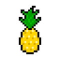 Pixelated yellow pineapple. Gold game fruit with green tops