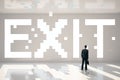 Pixeled exit text and businessman