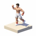 Pixellated Male Boxer 3: A Diorama-style Isometric Installation By Inio Asano