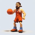 Pixel Basketball Player: 3d 8 Bit Cartoon In Game Style Royalty Free Stock Photo