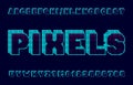 Pixels alphabet font. Digital pixel letters and numbers.
