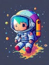 64pixels art, pixel art, very details adorable astronaut, lost in galaxy background Royalty Free Stock Photo