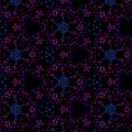 Pixels dark abstract geometric pattern in blue and purple on black background. Chess pattern and squares