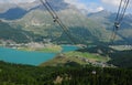 The Piz Corvatsch Cable Car above the Silvaplana glacier lake