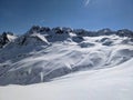 piz ducan mountain range in ducan valley. View of the glacier and the snow-covered mountains. Skimo mountaineering Royalty Free Stock Photo