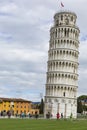 PIZA, ITALY - 10 MARCH, 2016: View of Leaning tower and the Basilica, Piazza dei miracoli, Pisa, Italy