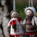 Pizho and Penda. Traditional decorative martenitsa dolls made from red and white yarn. Baba Marta. Symbol of the coming Royalty Free Stock Photo