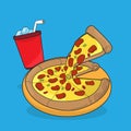 Pizza slices and soda illustration vector